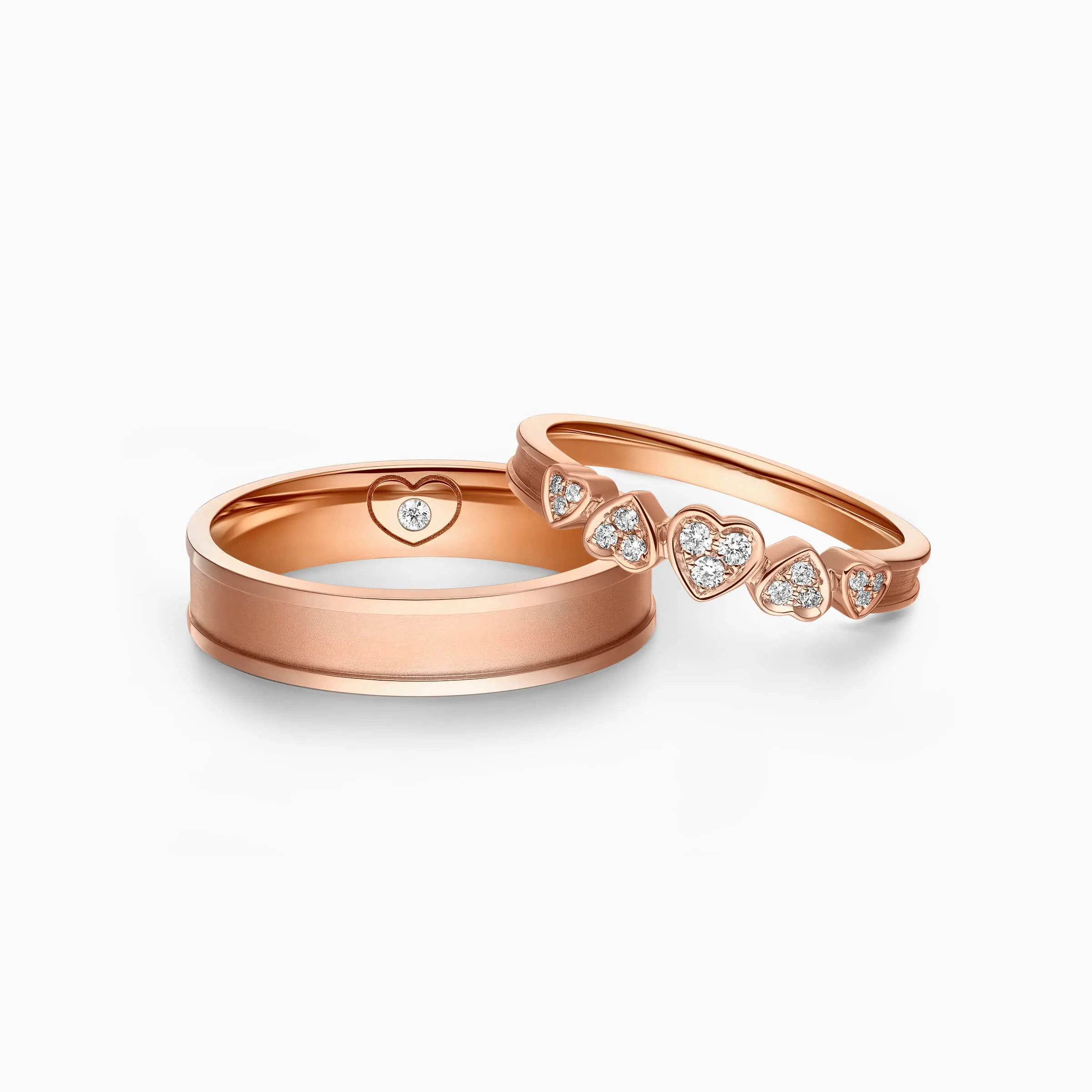 Alternating Bezel Heart Diamond Wedding Rings - Darry Ring