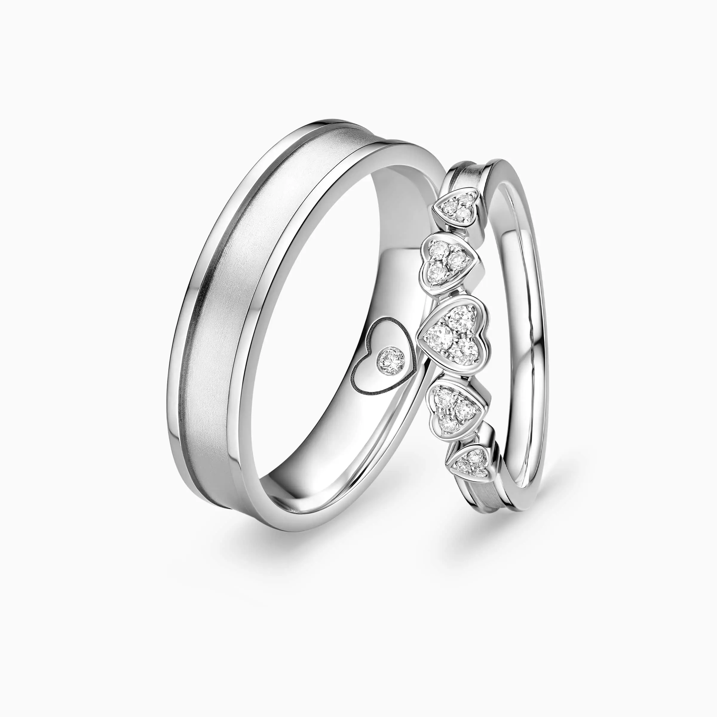 Alternating Bezel Heart Diamond Wedding Rings - Darry Ring